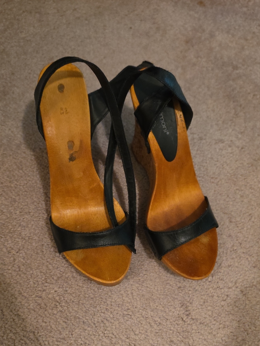 Black Leather Crisscross Wedge Sandals